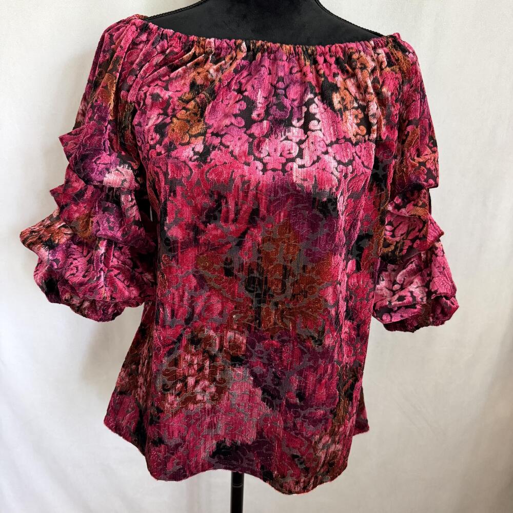 Coco Bianco Womens M Velvet Burnout Off Shoulder Ruffle Tunic Top Whimsigoth